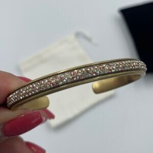 J. Crew Open Bangle Sparkle Glitter Gold Pink w Bag Bracelet Cuff